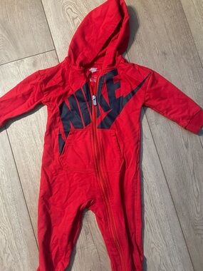 Nike Red Hooded Kids One-Piece with Black Logo
